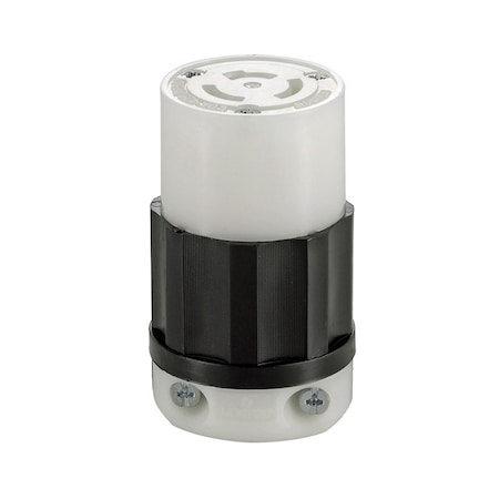 Leviton Locking Connector, Non-NEMA, 20 A, 125/250V AC, 3 Pole, Black, White 07314-0PC